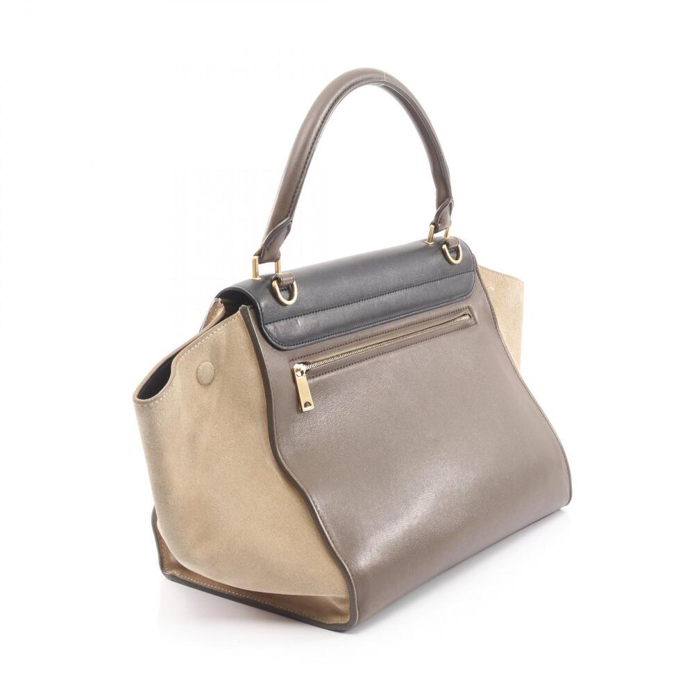 Celine Gray Black Khaki Suede Handbag Green Leather Trapeze